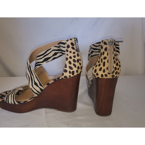 Jessica Simpson Zebra Strapped Platform Wedges Size 7M Faux Wood Sole NWOBox - Picture 4 of 5